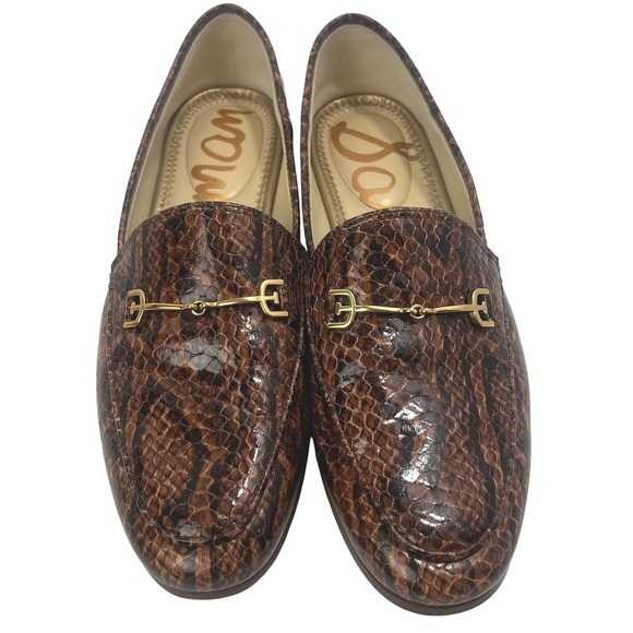 Sam Edelman Shoes - Sam Edelman Loraine Leather Gold Metal Bit Loafers Brown Snake Skin Size 8